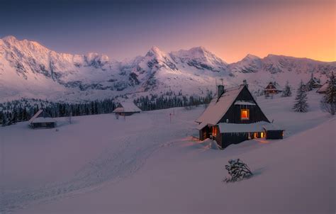 Wallpaper winter, snow, mountains, hut, winter, mountains, snow, hut ...