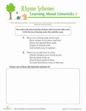 Limerick Rhyme Scheme | Worksheet | Education.com | Rhyme scheme, Rhymes, Poetry lesson plans