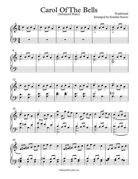 Advanced Piano Arrangement Sheet Music - Carol Of The Bells