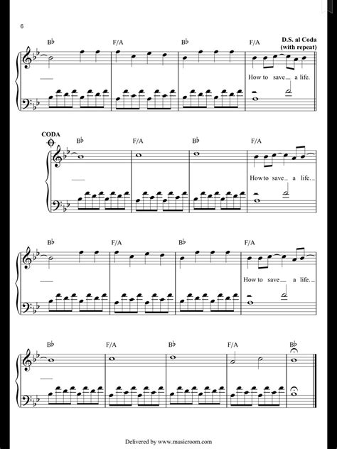 Piano Sheet Music — The Fray - How To Save A Life (Piano Sheet)