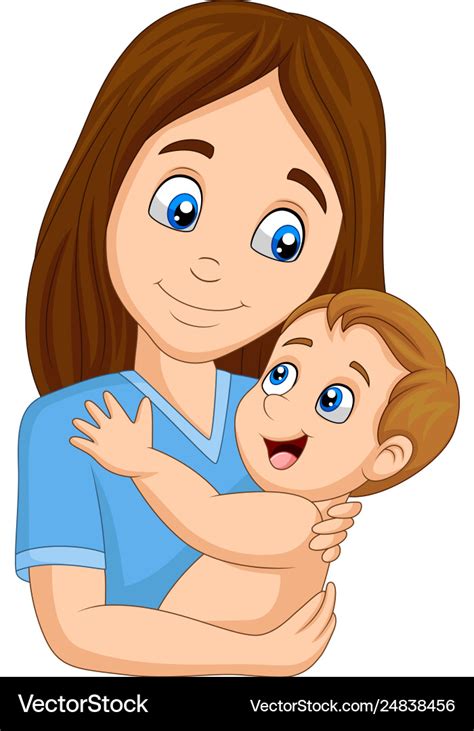 Cartoon happy mother hugging her baby Royalty Free Vector