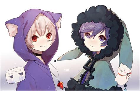 Konachan com - 248443 all male blonde hair blue eyes blue hair choker hoodie mafumafu male ...