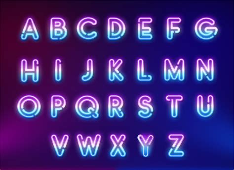 an illuminated neon alphabet with letters and numbers