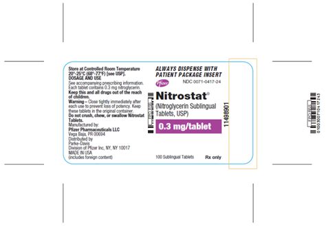 NITROSTAT 0.3mg nitroglycerin sublingual tablets (USA) | Therapeutic ...