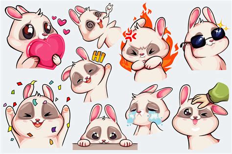 Cute Bunny with Cute Emotes Graphic by onoborgol · Creative Fabrica