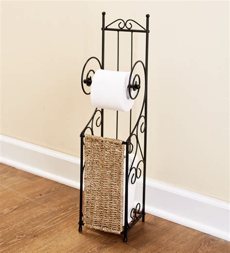 Decorative Metal Toilet Paper Holder Stand With Seagrass - 6" sq. x 26 ...