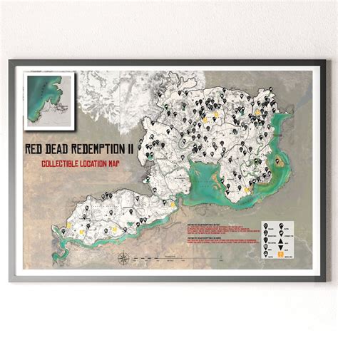 Full RDR2 Map Collectable Guide Hidden Location Print Video Game Wall ...