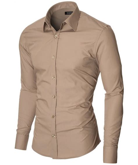 Mens Dress Shirts Slim Fit Long Sleeve Point Collar (MOD1426LS) - Beige ...