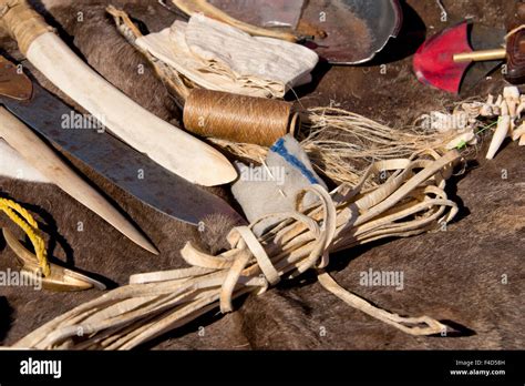 Canada, Nunavut, Hudson Bay, Arviat. Inuit tools used in the Arctic and polar regions. Ice knife ...