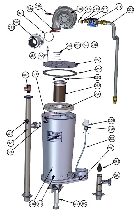 Parts breakdown diagram of IBC Technologies' SL 260 G3 boiler