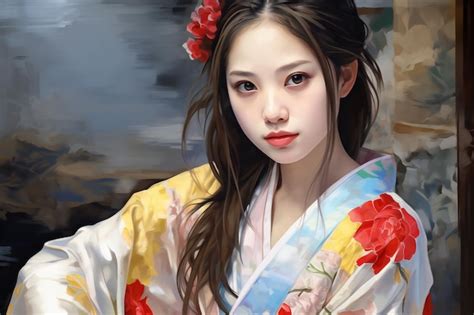 Premium AI Image | A Japanese geisha in a kimono