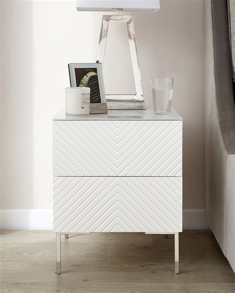 Noah White Gloss Textured Bedside Table | Danetti