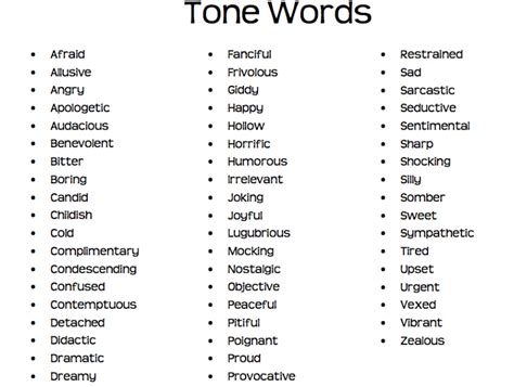 Image result for tone examples listtT | Tone words, Words, Sarcastic