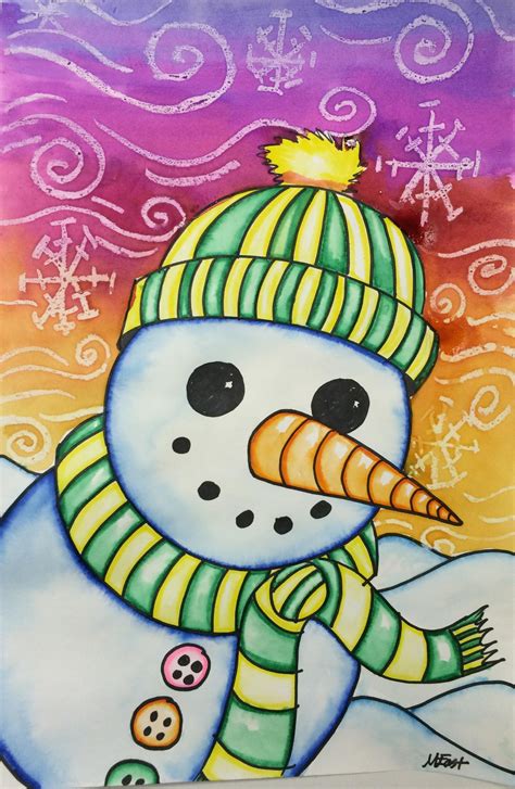 Snowman Painting with Markers & Watercolor Resist! | Christmas art ...