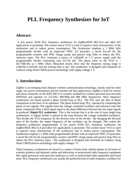 (PDF) PLL Frequency Synthesizer for IoT