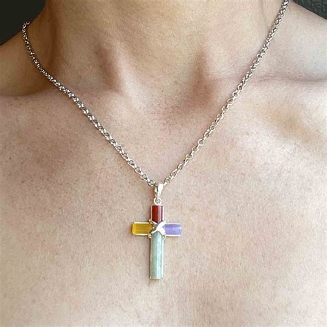 Vintage Multi Colored Jade Silver Cross Pendant Necklace – Boylerpf