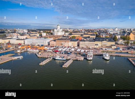 Aerial view of Helsinki skyline in summer with the market, Helsinki ...