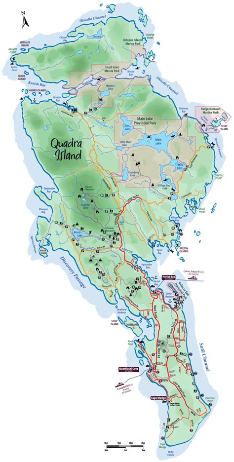 Map of Quadra Island, Discovery Islands, British Columbia, Quadra Island visitor information ...