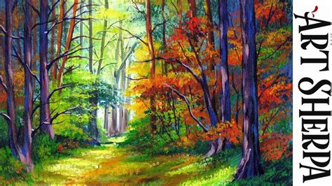 MISTY AUTUMN FALL FOREST PATH Beginners Learn to paint Acrylic Tutorial ...