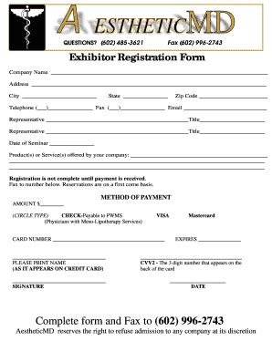 Fillable Online Exhibitor Registration Form - AestheticMD Fax Email Print - pdfFiller