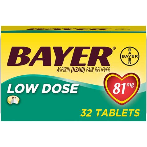 Bayer Low Dose Aspirin Safety Coated Tablets, 81 mg, 32 Count - Walmart ...