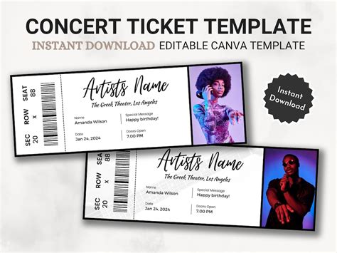 Editable Concert Ticket Template, DIY Event Ticket, Custom Concert ...