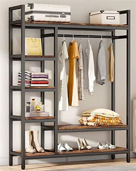 RUNFAYBIU Free Standing Closet Organizer with Drawers and Hooks Heavy Duty Metal Clothes ...