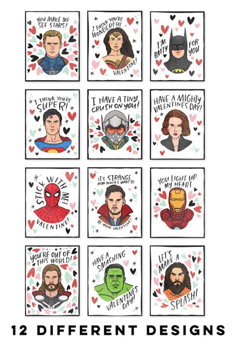 Super Hero Valentines Marvel DC Printable Illustrated - Etsy