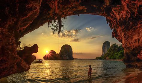 Photo Krabi Thailand Beach cave sunset Krabi - free pictures on Fonwall