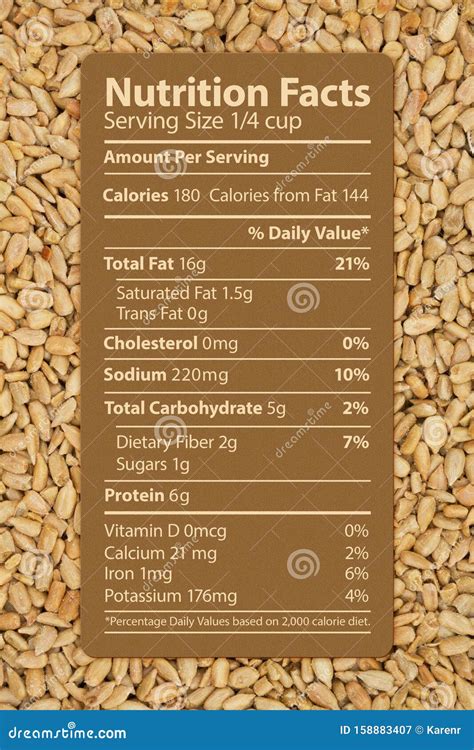 The Nutrition Label of Healthy Sunflower Seeds Stock Image - Image of seeds, info: 158883407