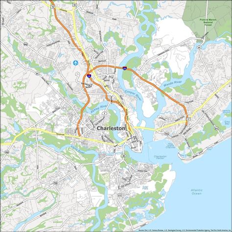 Map of Charleston, South Carolina - GIS Geography