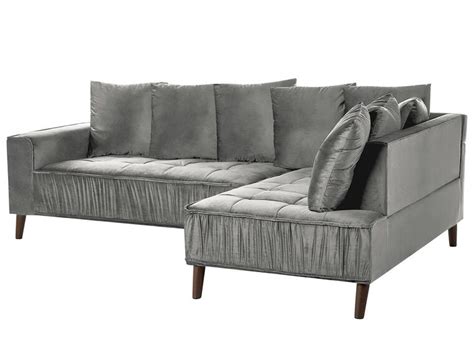 Left Hand Velvet Corner Sofa Grey GRENA | Beliani.co.uk