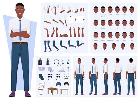 Premium Vector | African American Man Character Creation with Gestures ...