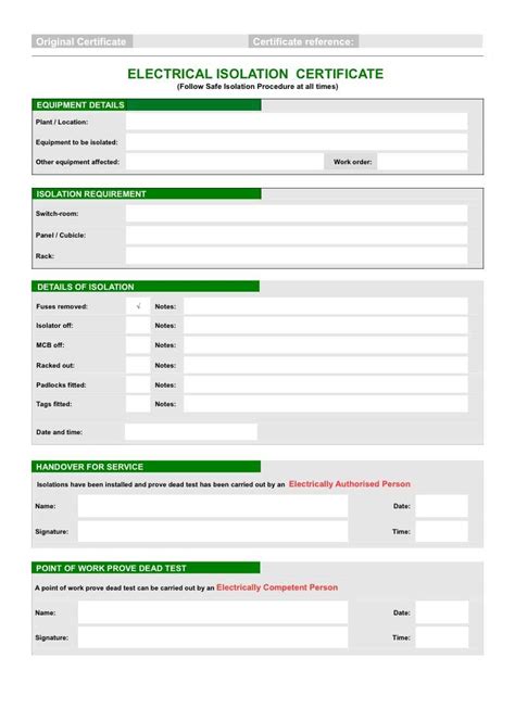 Electrical Isolation Certificate Template – Rebeccachulew.com