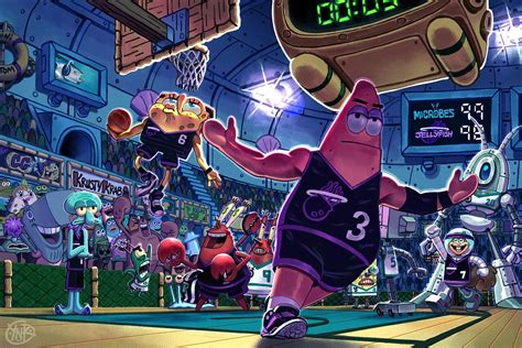 Spongebob and Patrick Dunking in a Basketball Game