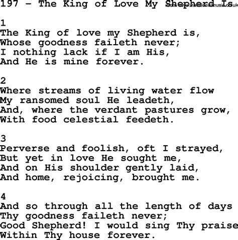 Adventist Hymnal, Song: 197-The King Of Love My Shepherd Is, with Lyrics, PPT, Midi, MP3 and PDF