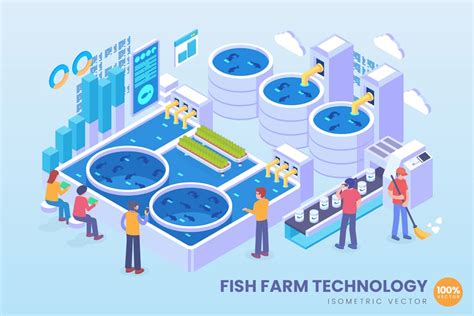 Isometric Fish Farm Technology Vector Concept - Design Template Place