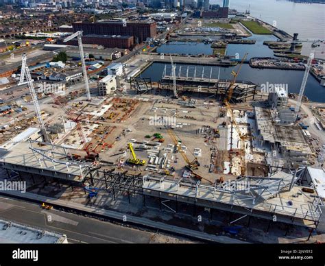 Construction continues on Everton's New Bramley-Moore Dock Stadium in ...