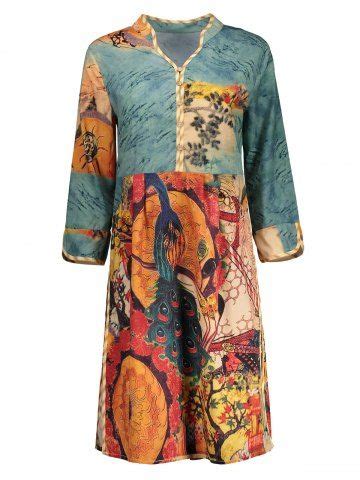 [18% OFF] Vintage Peacock Print Dress | Rosegal