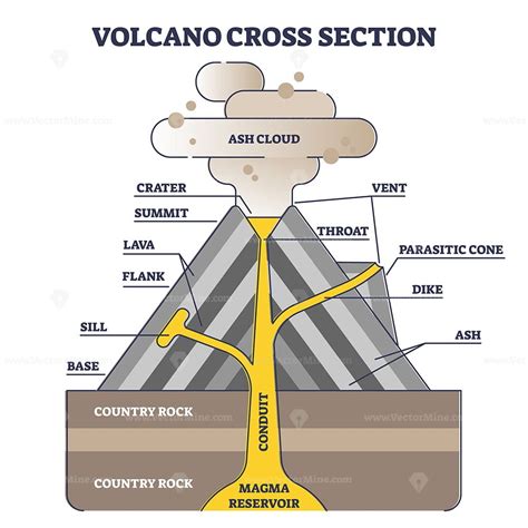 Volcano cross section with structure description in side view outline diagram in 2022 | Side ...