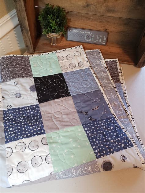 Baby Boy Blanket Handmade Quilt Planet Universe Moon Stars | Etsy in 2020 | Baby boy blankets ...