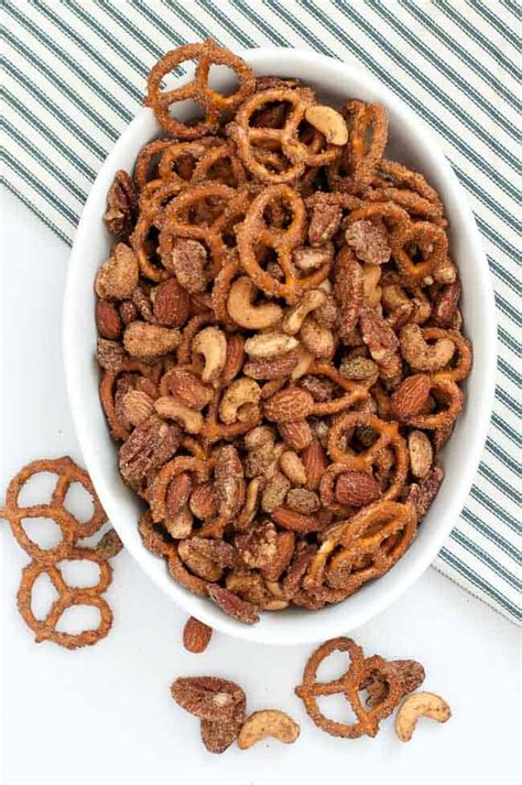 Sweet and Spicy Pretzel and Nut Snack Mix - Flavour and Savour