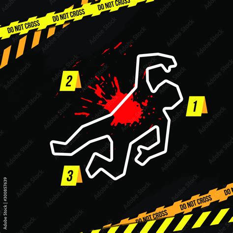 Crime scene vector illustration. Сhalk outline of the body and ...