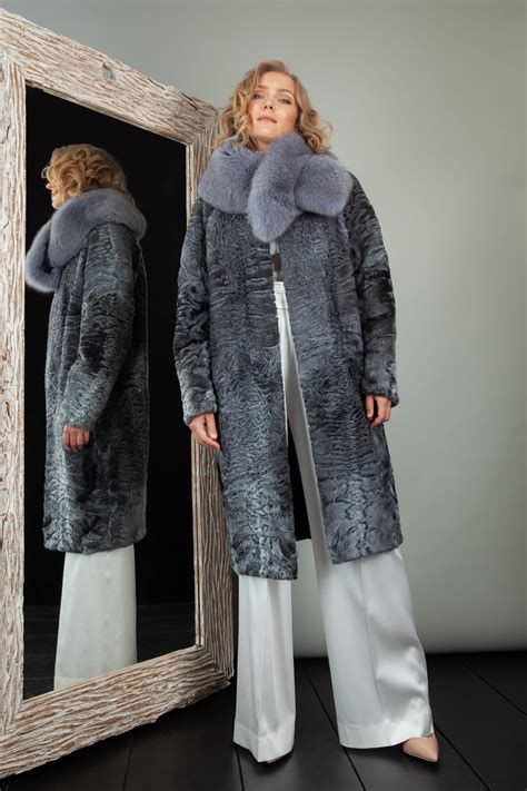 Gray Astrakhan Karakul Fur Coat with Fox Collar | NordFur