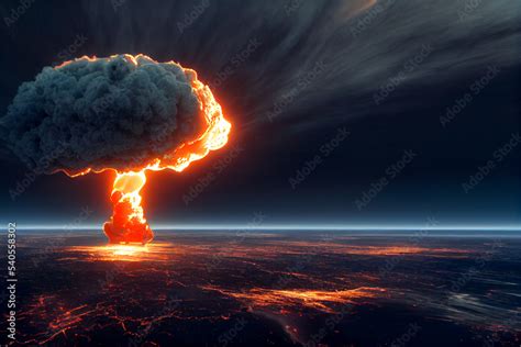 Nuclear bomb explosion. Atomic detonation. modern war. Aerial view ...