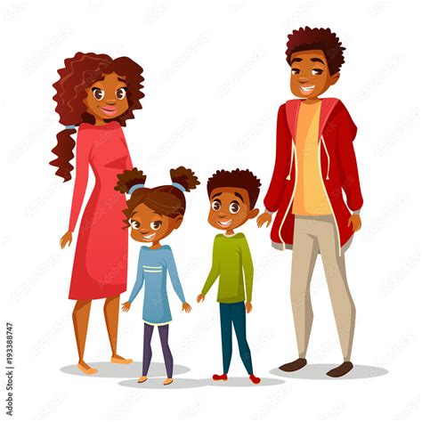 Afro American black family in casual clothing vector cartoon flat illustration. Happy father and ...