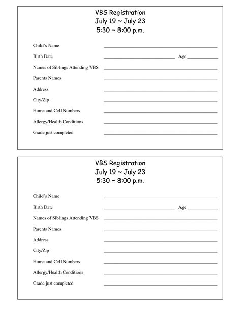 Printable Vbs Registration Form - Invitation Templates | School registration form templates ...