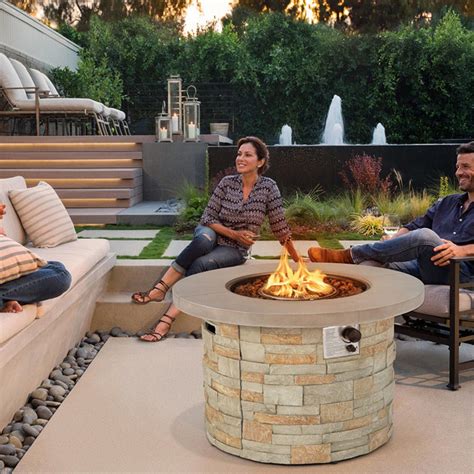 Premium Round Outdoor Propane Patio Gas Fire Pit Table W/ Lava Rock ...