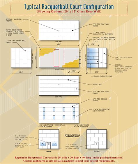 Racquetball court installation and construction of racquetball courts