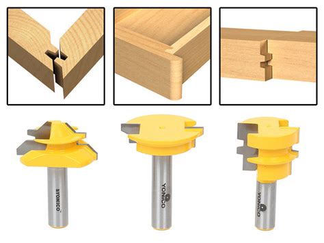 3Pc. Jointing Router Bit Set -Lock Miter, Glue Joint, Drawer Front -Yo – Yonico Router Bit Tools